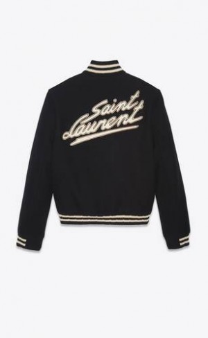 YSL Saint Laurent Teddy Jacket In Lână Negrii | Romania_YSL43204