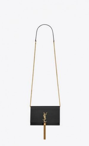 YSL Satin Kate Chain Wallet Negrii | Romania_YSL77022