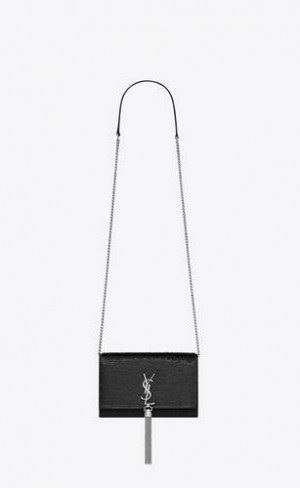 YSL Satin Kate Chain Wallet Negrii | Romania_YSL71954