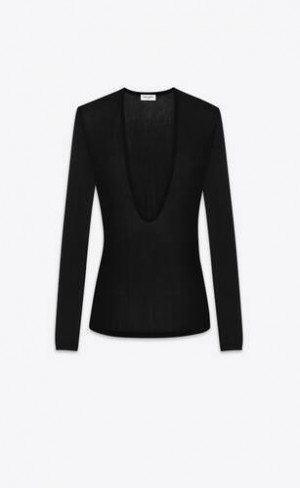 YSL Scoop-neck Pulovere In Negrii | Romania_YSL71035