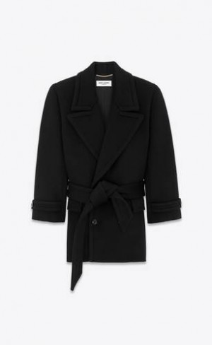 YSL Scurte Coat In Lână Negrii | Romania_YSL75871
