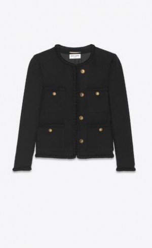 YSL Scurte Diamond-embossed Tweed Negrii | Romania_YSL24292
