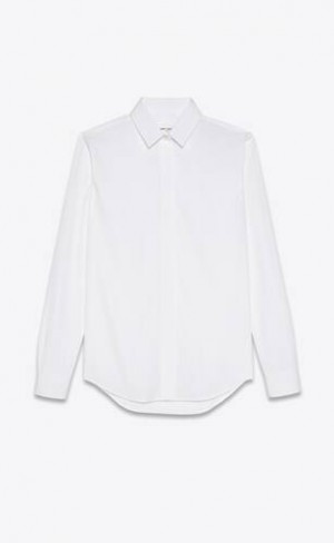 YSL Shirt In Bumbac Poplin Albi | Romania_YSL75416