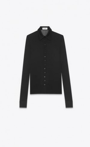 YSL Shirt In Crepe Jersey Negrii | Romania_YSL53077