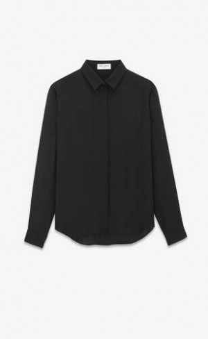 YSL Shirt In Matte And Shiny Cassandre In Dungi Silk Negrii | Romania_YSL79706
