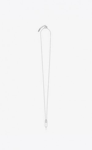 YSL Sim Key And Rhinestone Charm Necklace In Metal Argintii | Romania_YSL27788