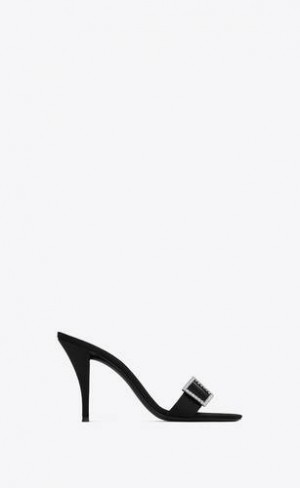 YSL Simone Mules In Satin Crepe Negrii | Romania_YSL75908