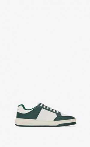 YSL Sl/61 Sneakers In Perforated Piele Albi Verzi Inchis | Romania_YSL88757