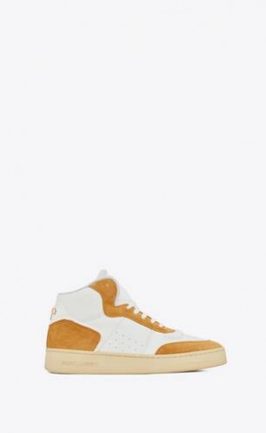 YSL Sl/80 Sneakers In Piele And Piele Intoarsa Albi Muștar | Romania_YSL81533