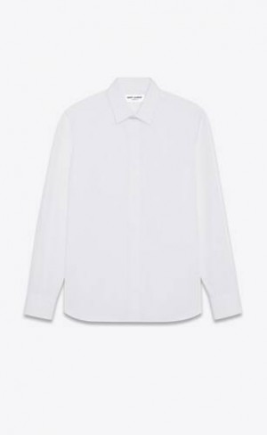 YSL Slim-fit Bumbac Poplin Albi | Romania_YSL24020