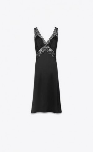 YSL Slip Rochie In Silk Satin Crepe Negrii | Romania_YSL99310