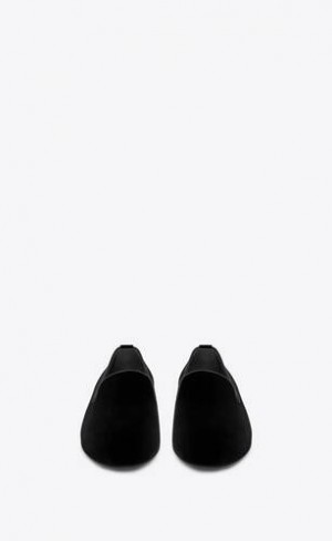 YSL Smoking Slippers In Velvet Negrii | Romania_YSL61133