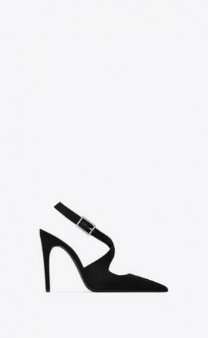 YSL Spontini Slingback Pumps In Satin Crepe Negrii | Romania_YSL39908