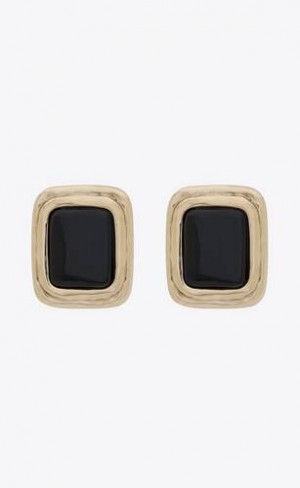 YSL Square Cabochon Earrings In Enamel And Metal Negrii Aurii | Romania_YSL15642