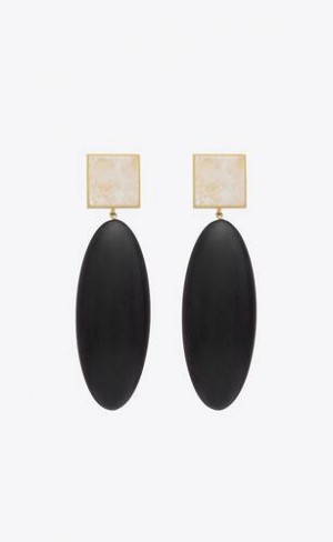 YSL Square Earrings In Bamboo And Metal Negrii Albi Aurii | Romania_YSL90806
