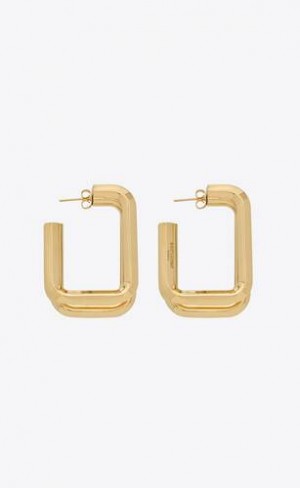 YSL Square Hoop Earrings In Metal Aurii | Romania_YSL35535