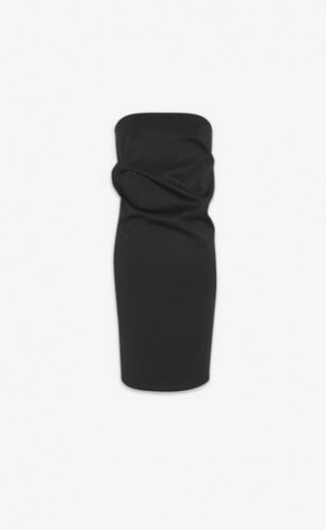 YSL Strapless Pencil Stretch Satin Lână Negrii | Romania_YSL42132