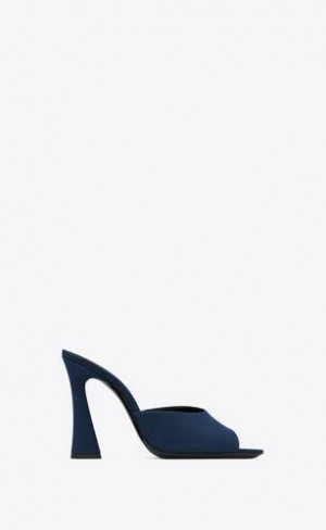 YSL Suite Mules In Crepe De Chine Albastri Inchis | Romania_YSL81086
