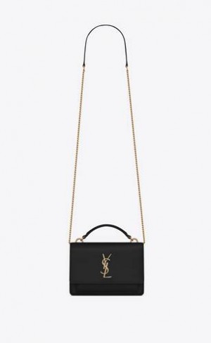 YSL Sunset Chain Wallet In Smooth Piele Negrii | Romania_YSL29571