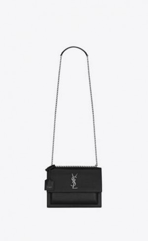 YSL Sunset Medium In Coated-bark Piele Negrii | Romania_YSL72173