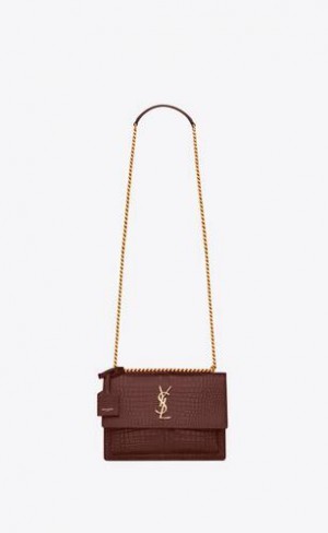 YSL Sunset Medium In Crocodile-embossed Piele Rosii | Romania_YSL26843