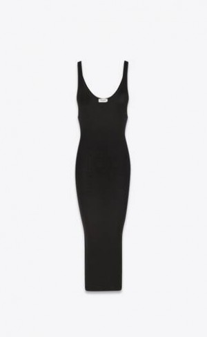 YSL Tank Top Cu Nervuri Silk Jersey Negrii | Romania_YSL98448