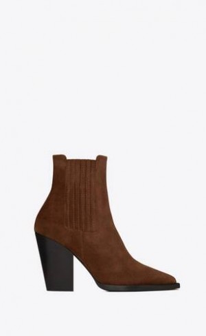 YSL Theo Chelsea Boots In Piele Intoarsa Maro | Romania_YSL55988
