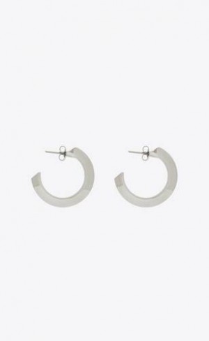 YSL Thick Hoop Earrings In Metal Argintii | Romania_YSL69235