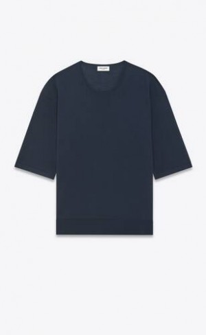 YSL Top In Cashmere, Lână And Silk Albastri | Romania_YSL30449