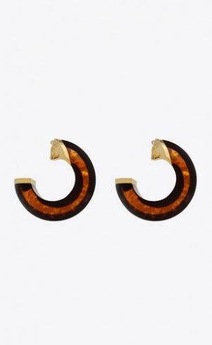 YSL Tortoiseshell Bumpy Hoop Earrings In Resin Aurii | Romania_YSL33574