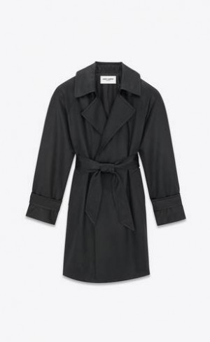 YSL Trench Coat In Satin Chintz Negrii | Romania_YSL39522