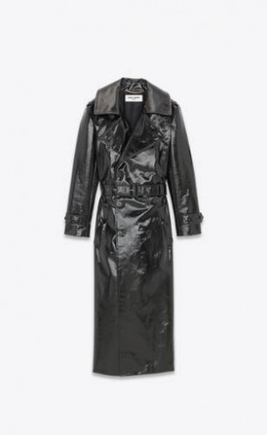 YSL Trench Coat In Vinyl Negrii | Romania_YSL47209