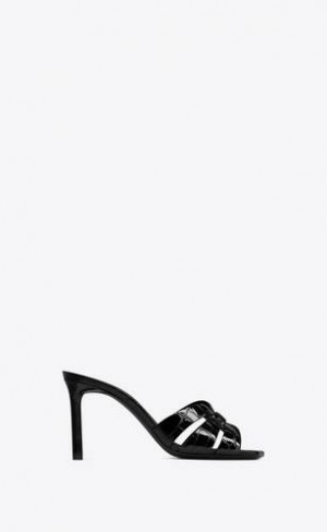 YSL Tribute Mules In Crocodile Embossed Piele Negrii | Romania_YSL68351