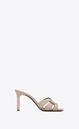 YSL Tribute Mules In Piele Intoarsa Albi | Romania_YSL47577