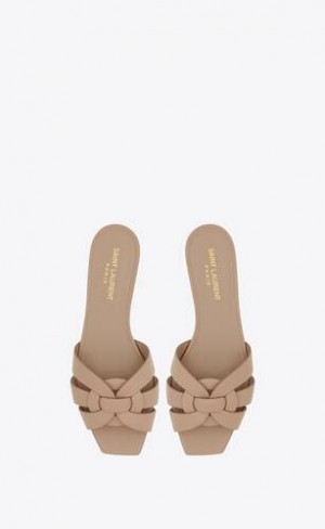 YSL Tribute Mules In Smooth Piele Bej Inchis | Romania_YSL69840