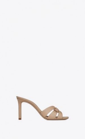 YSL Tribute Mules In Smooth Piele Bej Inchis | Romania_YSL15477