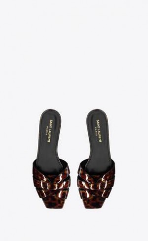 YSL Tribute Mules In Tortoiseshell Lacuita Piele Ciocolata | Romania_YSL65257