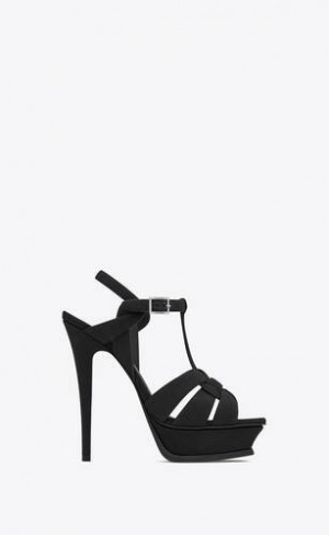 YSL Tribute Platforma Sandals In Crepe De Chine Negrii | Romania_YSL40221