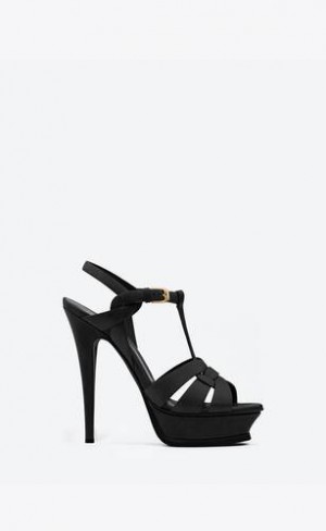 YSL Tribute Platforma Sandals In Smooth Piele Negrii | Romania_YSL39788