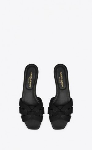YSL Tribute Sandals In Smooth Piele Negrii | Romania_YSL96634