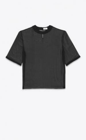 YSL T-shirt In Silk Muslin Crepe Negrii | Romania_YSL27737