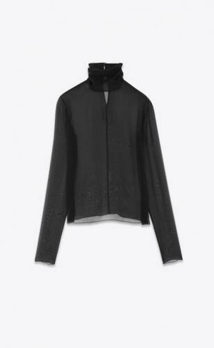 YSL Turtleneck Blouse In Silk Muslin Crepe Negrii | Romania_YSL80284