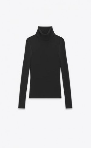 YSL Turtleneck Pulovere In Cashmere, Lână And Silk Negrii | Romania_YSL32875