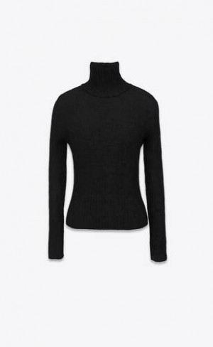 YSL Turtleneck Top In Cu Nervuri Negrii | Romania_YSL48812