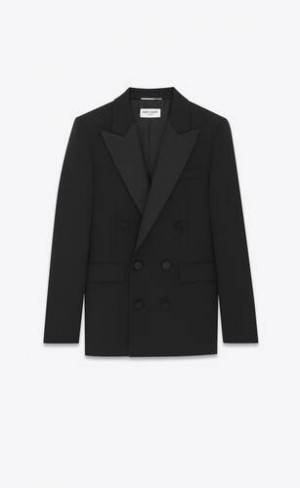 YSL Tuxedo Jacket In Grain De Poudre Negrii | Romania_YSL83644