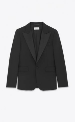 YSL Tuxedo Jacket In Grain De Poudre Negrii | Romania_YSL49833