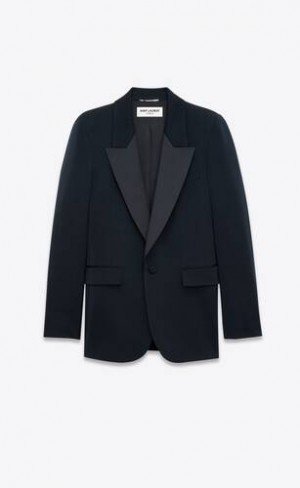 YSL Tuxedo Jacket In Grain De Poudre Negrii | Romania_YSL23759