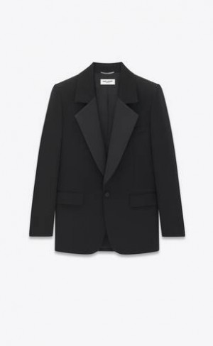 YSL Tuxedo Jacket In Grain De Poudre Negrii | Romania_YSL68234