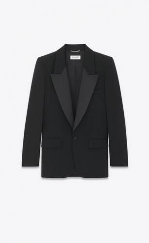 YSL Tuxedo Jacket In Grain De Poudre Negrii | Romania_YSL51403
