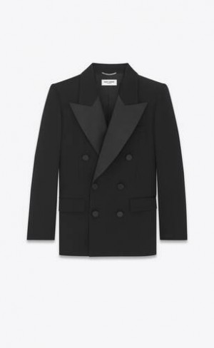 YSL Tuxedo Jacket In Grain De Poudre Negrii | Romania_YSL23992
